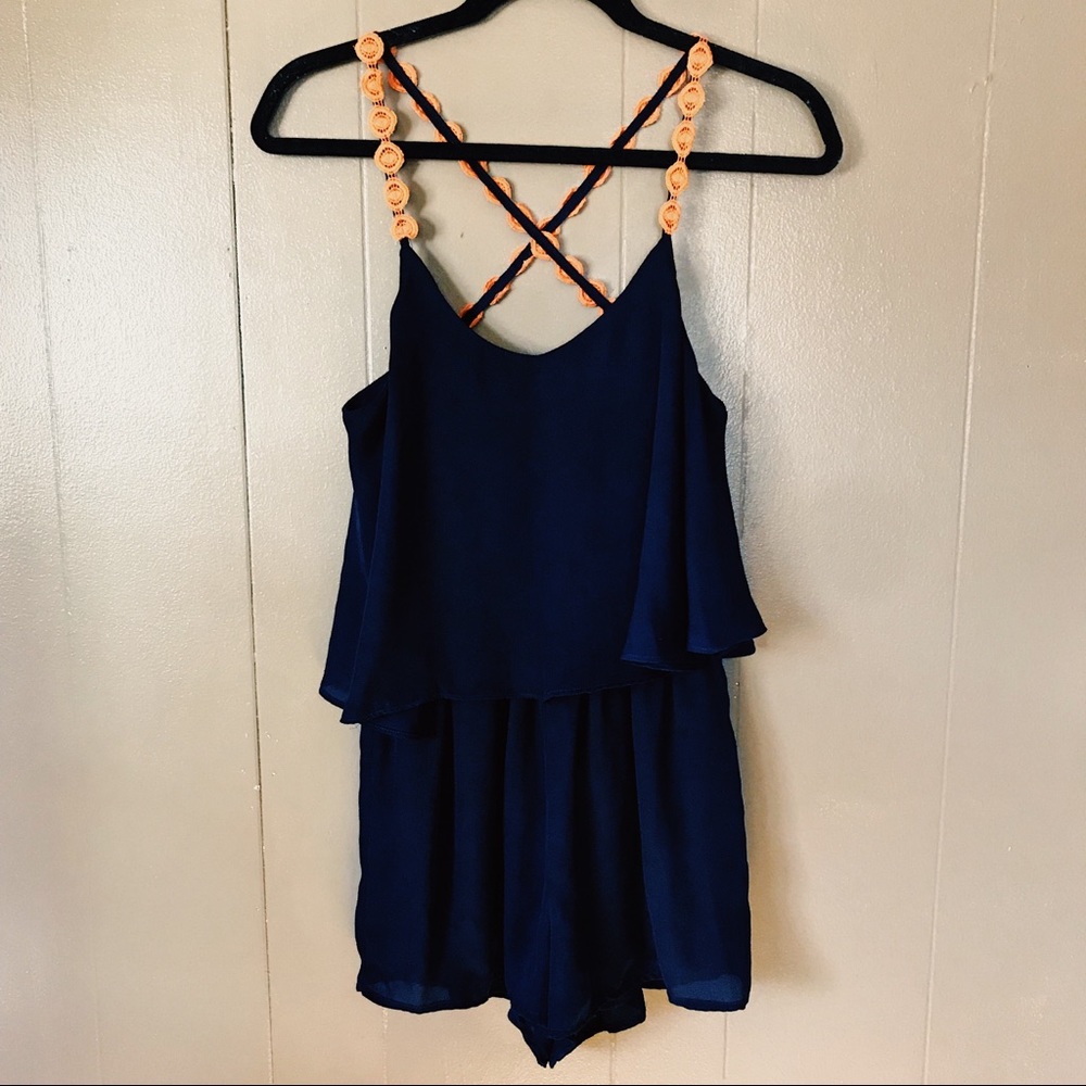 Navy and Orange Gameday Romper